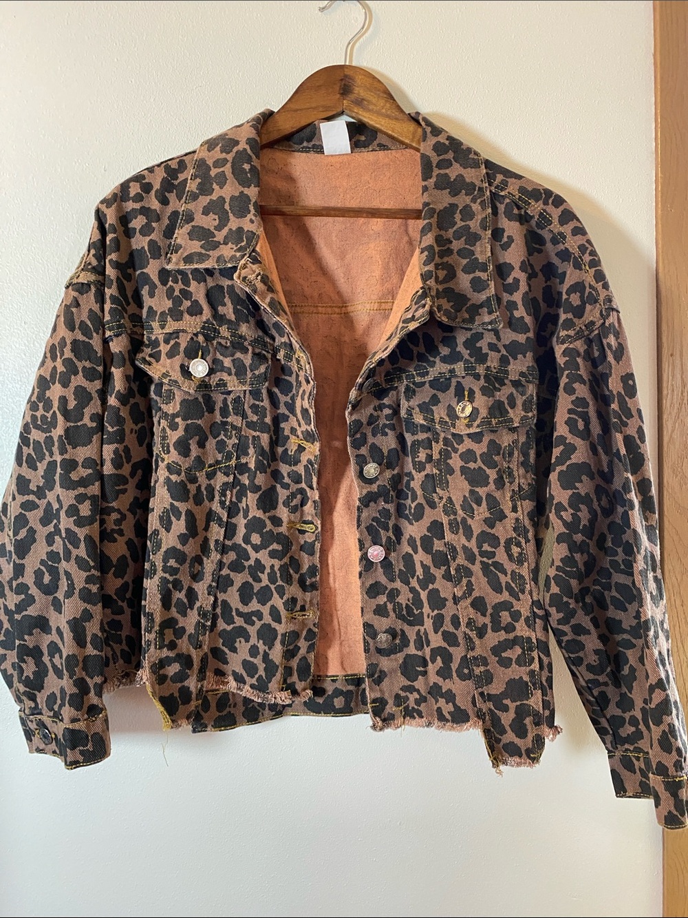 Leopard Print Jean Jacket - Brown & Black
